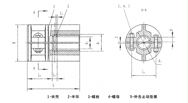 JQ型夹壳联轴器产品规格图